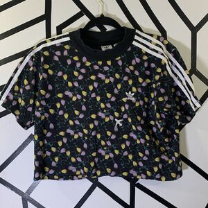 Floral Pattern Black Adidas Crop Top Women’s US Medium UK Size 14 Athletic